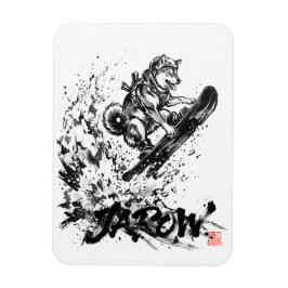 Snowboard Brush Art - Snowboarder Dog Huskey マグネット