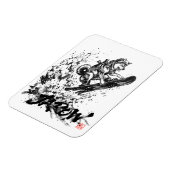Snowboard Brush Art - Snowboarder Dog Huskey マグネット (左側)
