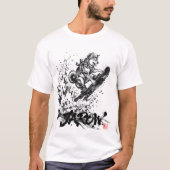 Snowboard Brush Art - Snowboarder Dog Huskey Tシャツ (正面)