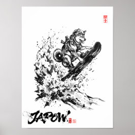 Snowboard Brush Art - Snowboarder Dog Husky ポスター