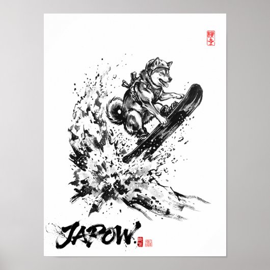 Snowboard Brush Art - Snowboarder Dog Husky ポスター (正面)