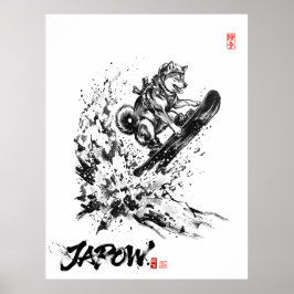 Snowboard Brush Art - Snowboarder Dog Husky ポスター