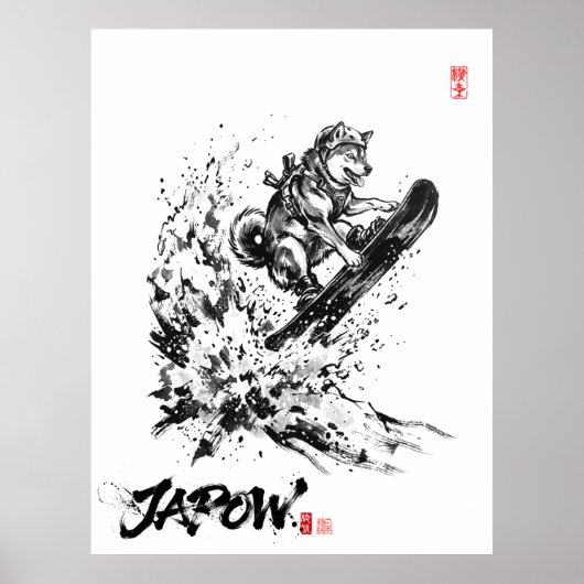Snowboard Brush Art - Snowboarder Dog Husky ポスター (正面)
