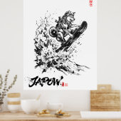 Snowboard Brush Art - Snowboarder Dog Husky ポスター (キッチン)