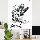 Snowboard Brush Art - Snowboarder Dog Husky ポスター (ホームオフィス)
