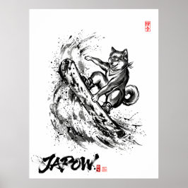 Snowboard Brush Art - Snowboarder Dog Shiba ポスター