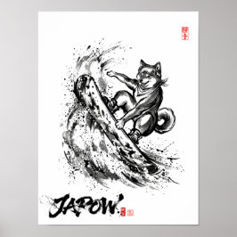 Snowboard Brush Art - Snowboarder Dog Shiba ポスター