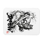 Snowboard Brush Art - Snowboarder Dog Shiba Inu マグネット (横)