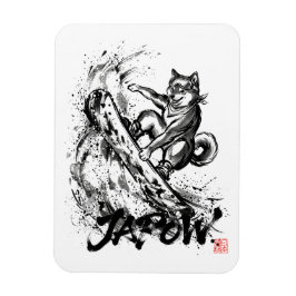 Snowboard Brush Art - Snowboarder Dog Shiba Inu マグネット