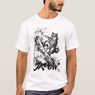 Snowboard Brush Art - Snowboarder Dog Shiba Inu Tシャツ