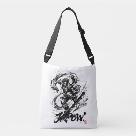 Snowboard Brush Art - Snowboarder Fujin God クロスボディバッグ (正面)