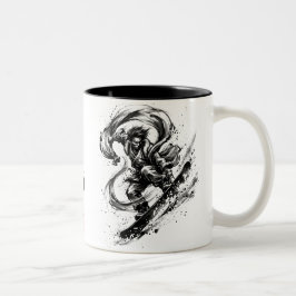 Snowboard Brush Art - Snowboarder Fujin God ツートーンマグカップ