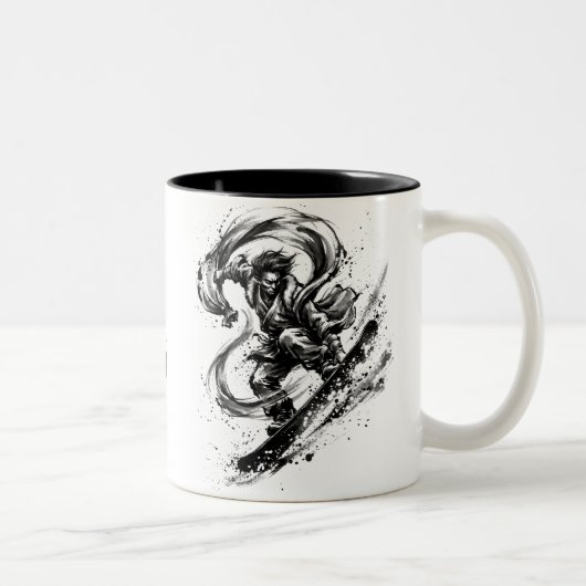 Snowboard Brush Art - Snowboarder Fujin God ツートーンマグカップ (右)