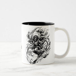 Snowboard Brush Art - Snowboarder Fujin God ツートーンマグカップ