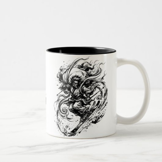 Snowboard Brush Art - Snowboarder Fujin God ツートーンマグカップ (右)