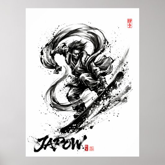 Snowboard Brush Art - Snowboarder Fujin God ポスター (正面)
