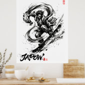 Snowboard Brush Art - Snowboarder Fujin God ポスター (キッチン)