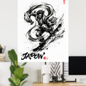 Snowboard Brush Art - Snowboarder Fujin God ポスター (ホームオフィス)