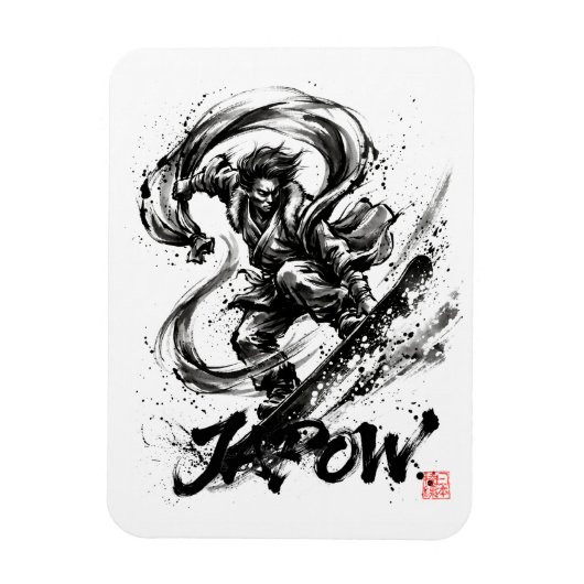 Snowboard Brush Art - Snowboarder Fujin God マグネット (縦)