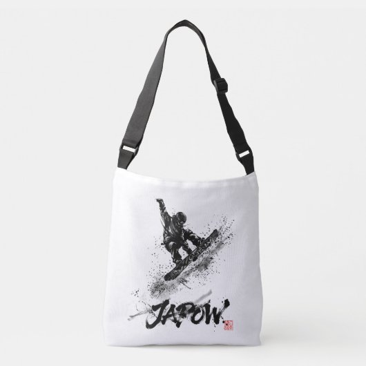 Snowboard Brush Art - Snowboarder Grab クロスボディバッグ (正面)