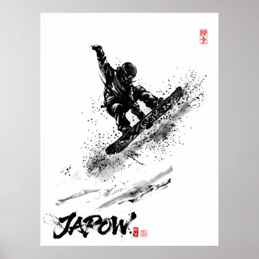 Snowboard Brush Art - Snowboarder Grab ポスター (正面)