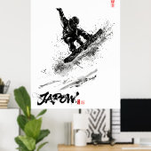 Snowboard Brush Art - Snowboarder Grab ポスター (ホームオフィス)