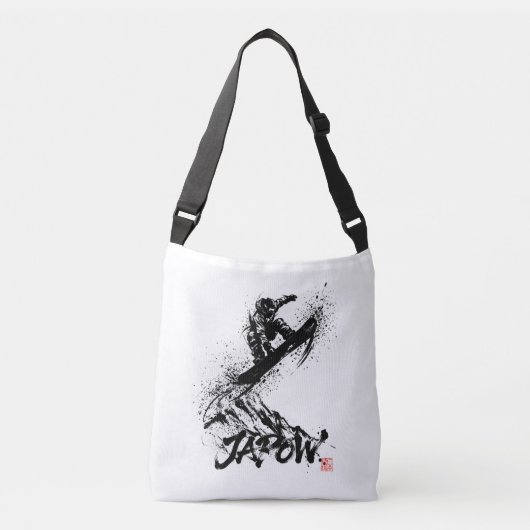 Snowboard Brush Art - Snowboarder Grab Jump クロスボディバッグ (正面)
