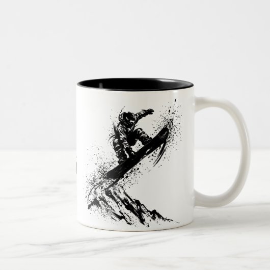Snowboard Brush Art - Snowboarder Grab Jump ツートーンマグカップ (右)