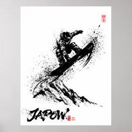 Snowboard Brush Art - Snowboarder Grab Jump ポスター