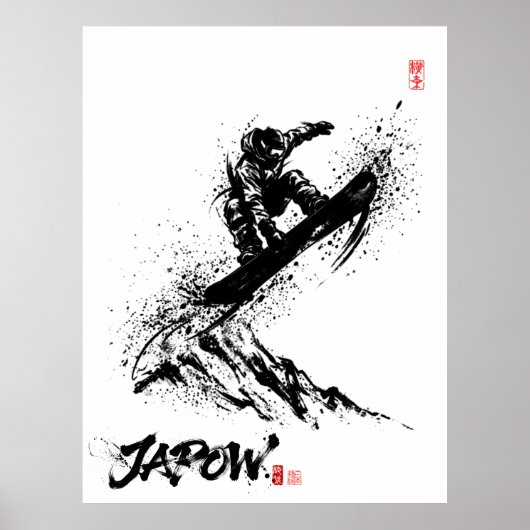 Snowboard Brush Art - Snowboarder Grab Jump ポスター (正面)