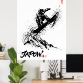 Snowboard Brush Art - Snowboarder Grab Jump ポスター (ホームオフィス)