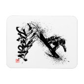 Snowboard Brush Art - Snowboarder Grab Jump マグネット (横)