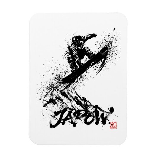 Snowboard Brush Art - Snowboarder Grab Jump マグネット (縦)