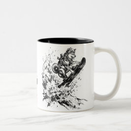 Snowboard Brush Art - Snowboarder Husky ツートーンマグカップ