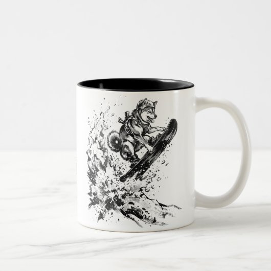 Snowboard Brush Art - Snowboarder Husky ツートーンマグカップ (右)