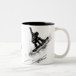 Snowboard Brush Art - Snowboarder Jump ツートーンマグカップ