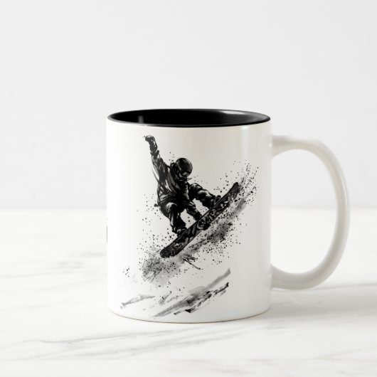 Snowboard Brush Art - Snowboarder Jump ツートーンマグカップ (右)