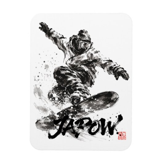 Snowboard Brush Art - Snowboarder Light マグネット (縦)