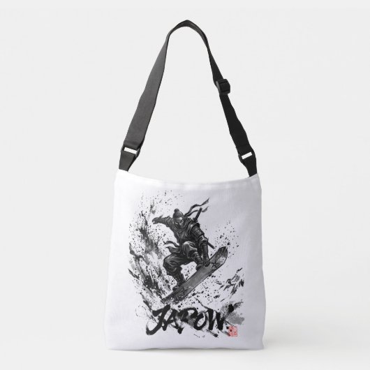 Snowboard Brush Art - Snowboarder Ninja クロスボディバッグ (正面)