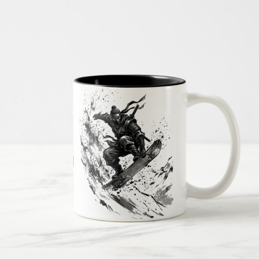Snowboard Brush Art - Snowboarder Ninja ツートーンマグカップ (右)