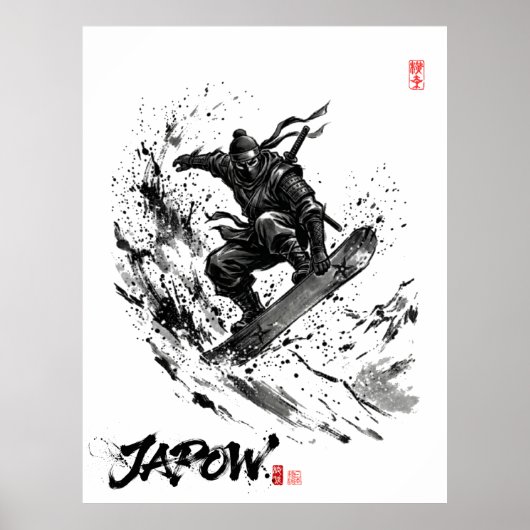 Snowboard Brush Art - Snowboarder Ninja ポスター (正面)