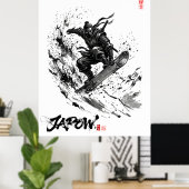 Snowboard Brush Art - Snowboarder Ninja ポスター (ホームオフィス)