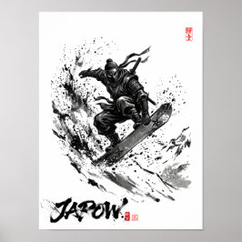 Snowboard Brush Art - Snowboarder Ninja ポスター