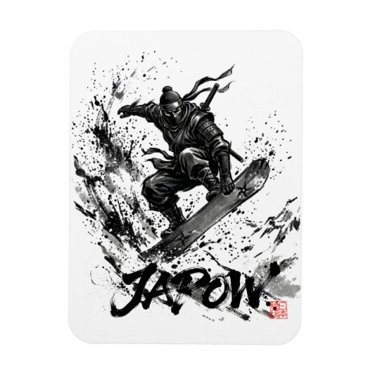 Snowboard Brush Art - Snowboarder Ninja マグネット (縦)