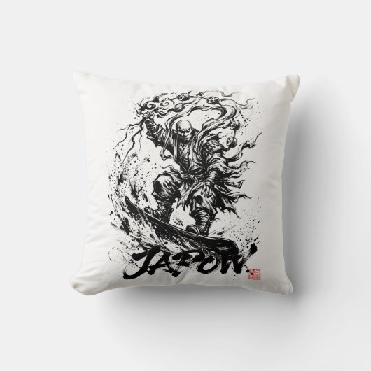 Snowboard Brush Art - Snowboarder Raijin God クッション (正面)