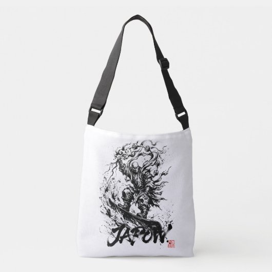 Snowboard Brush Art - Snowboarder Raijin God クロスボディバッグ (正面)