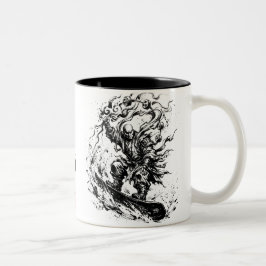 Snowboard Brush Art - Snowboarder Raijin God ツートーンマグカップ