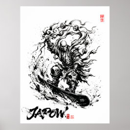 Snowboard Brush Art - Snowboarder Raijin God ポスター