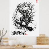 Snowboard Brush Art - Snowboarder Raijin God ポスター (キッチン)