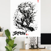 Snowboard Brush Art - Snowboarder Raijin God ポスター (ホームオフィス)